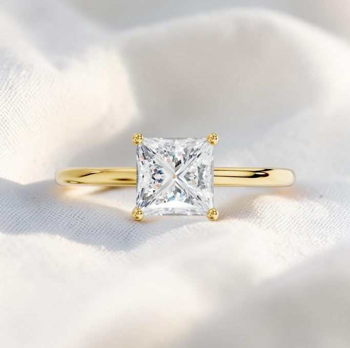 14K Gold 1 Carat Princess Cut Lab Grown Diamond Solitaire Engagement Ring