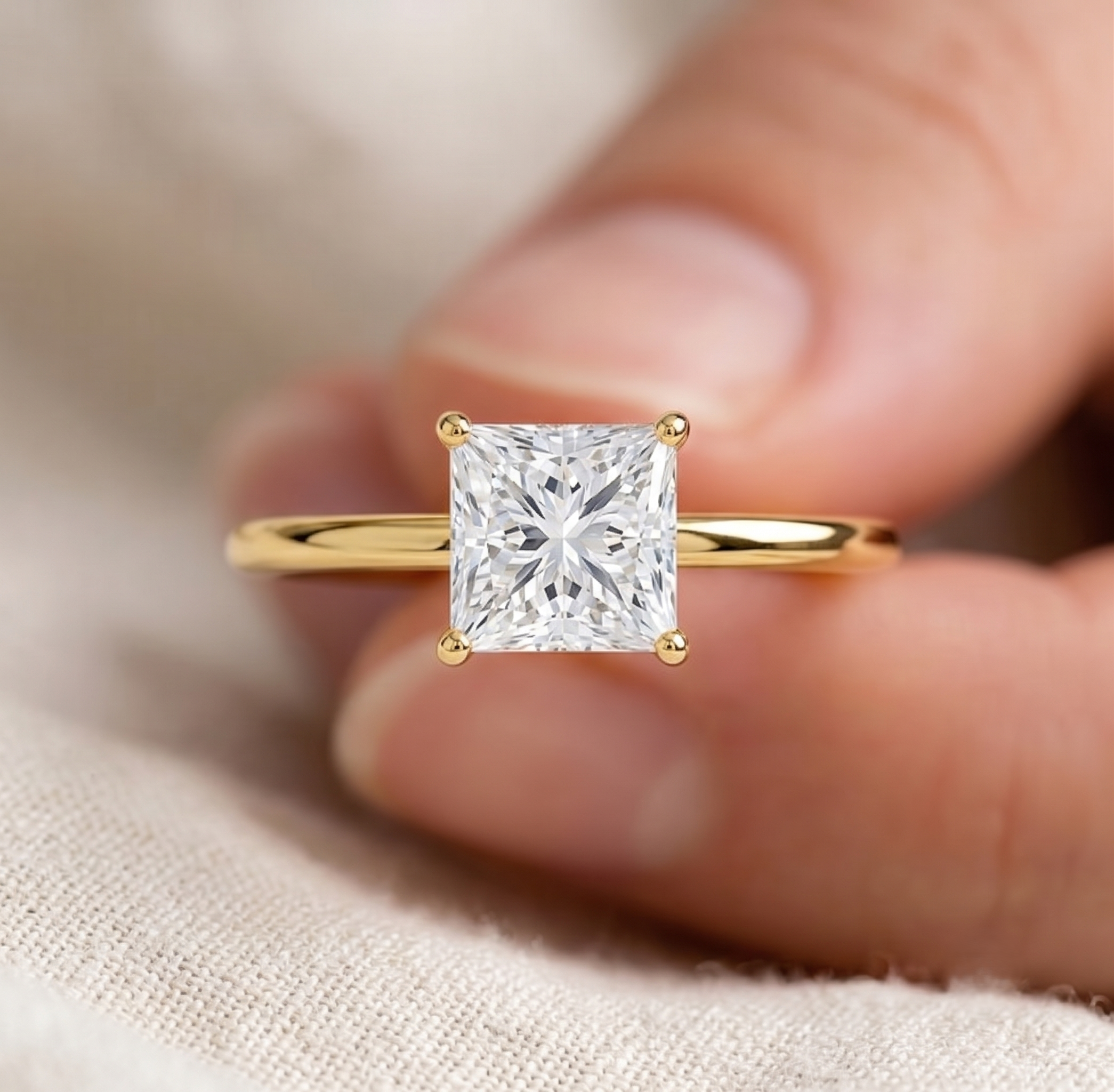 14K Gold 1 Carat Princess Cut Lab Grown Diamond Solitaire Engagement Ring