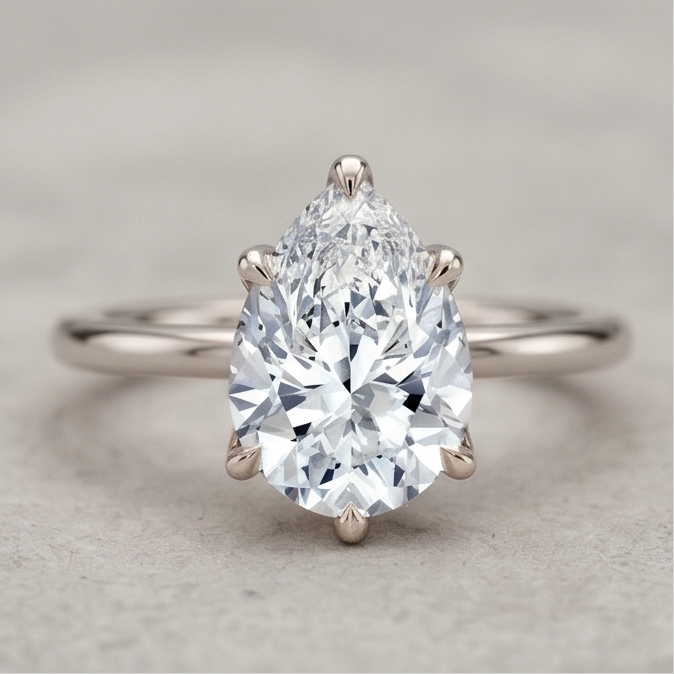 Pear Lab Grown Diamond Solitaire Ring – Six Prong Gold Engagement Ring