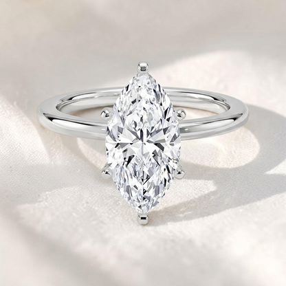 Two Tone Marquise Cut Lab Grown Diamond Solitaire Cathedral Engagement Ring
