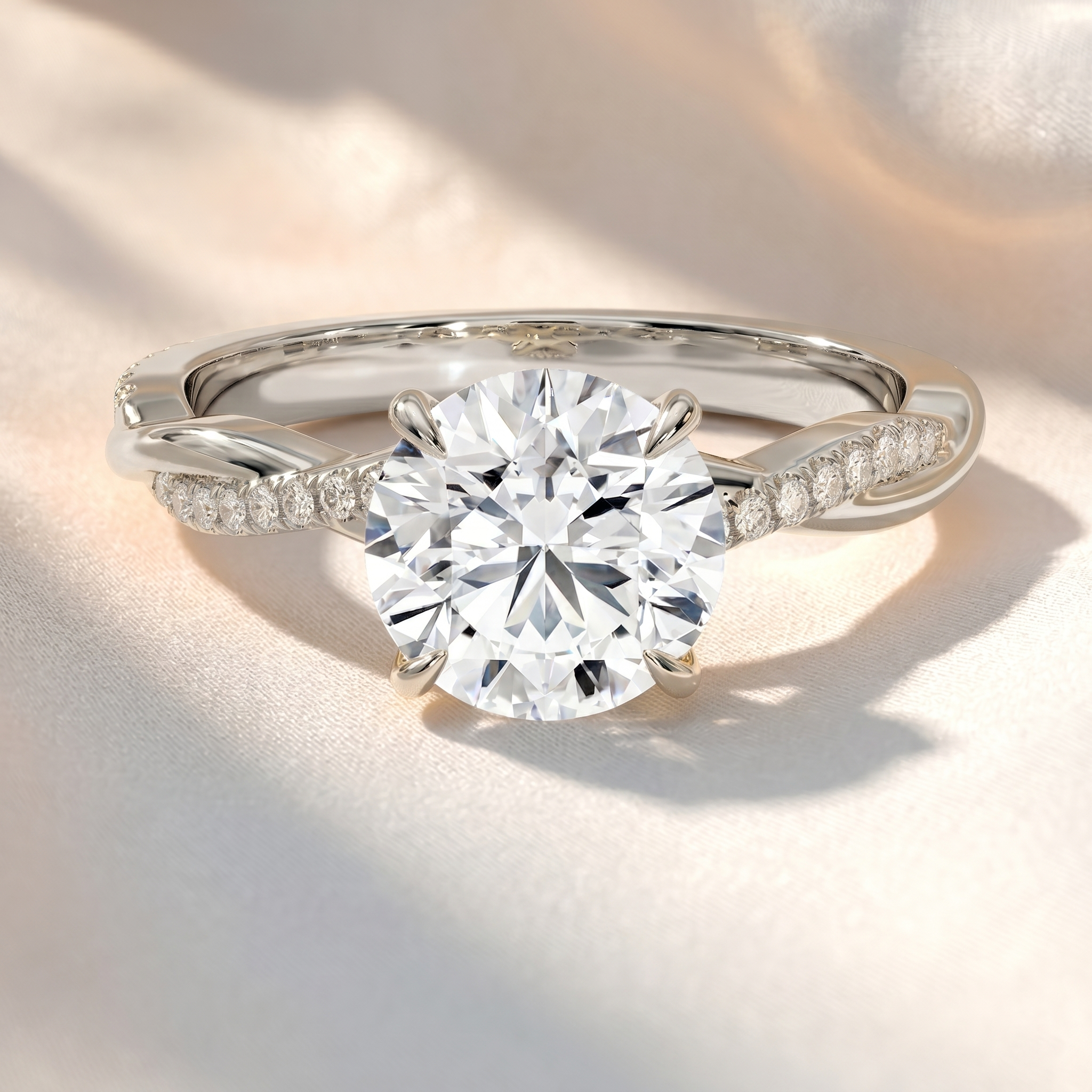 Round Lab Grown Diamond Twisted Pavé Engagement Ring