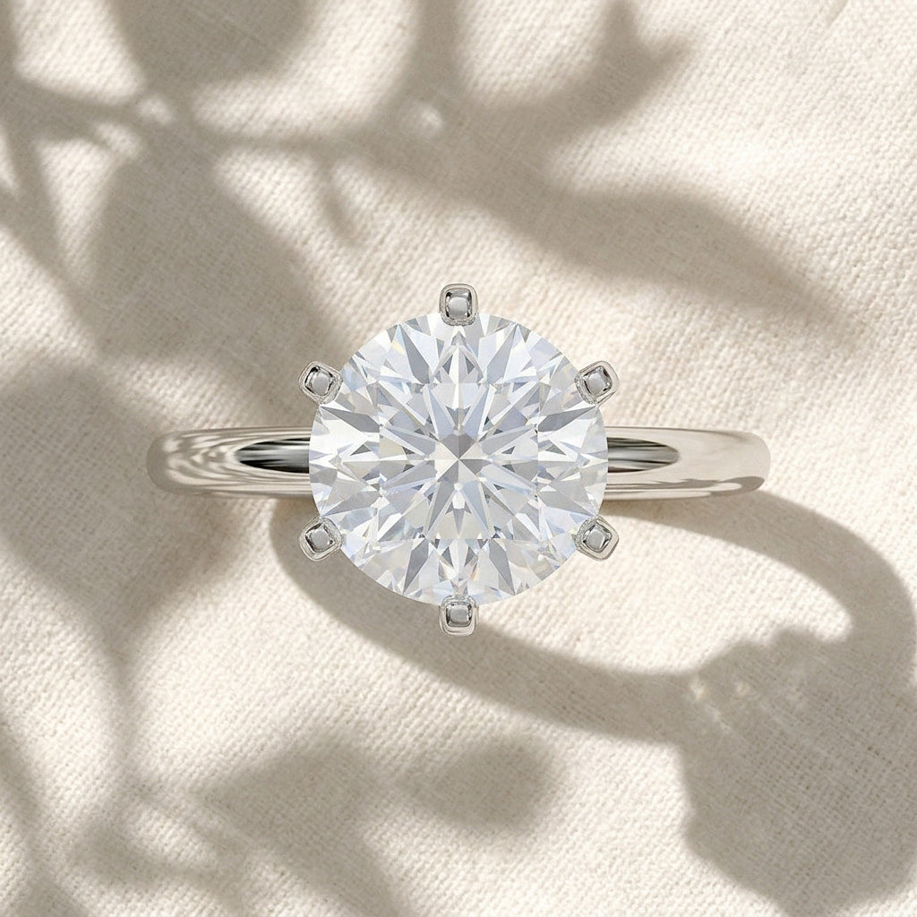 two tone round cut lab grown diamond solitaire cathedral engagement ring