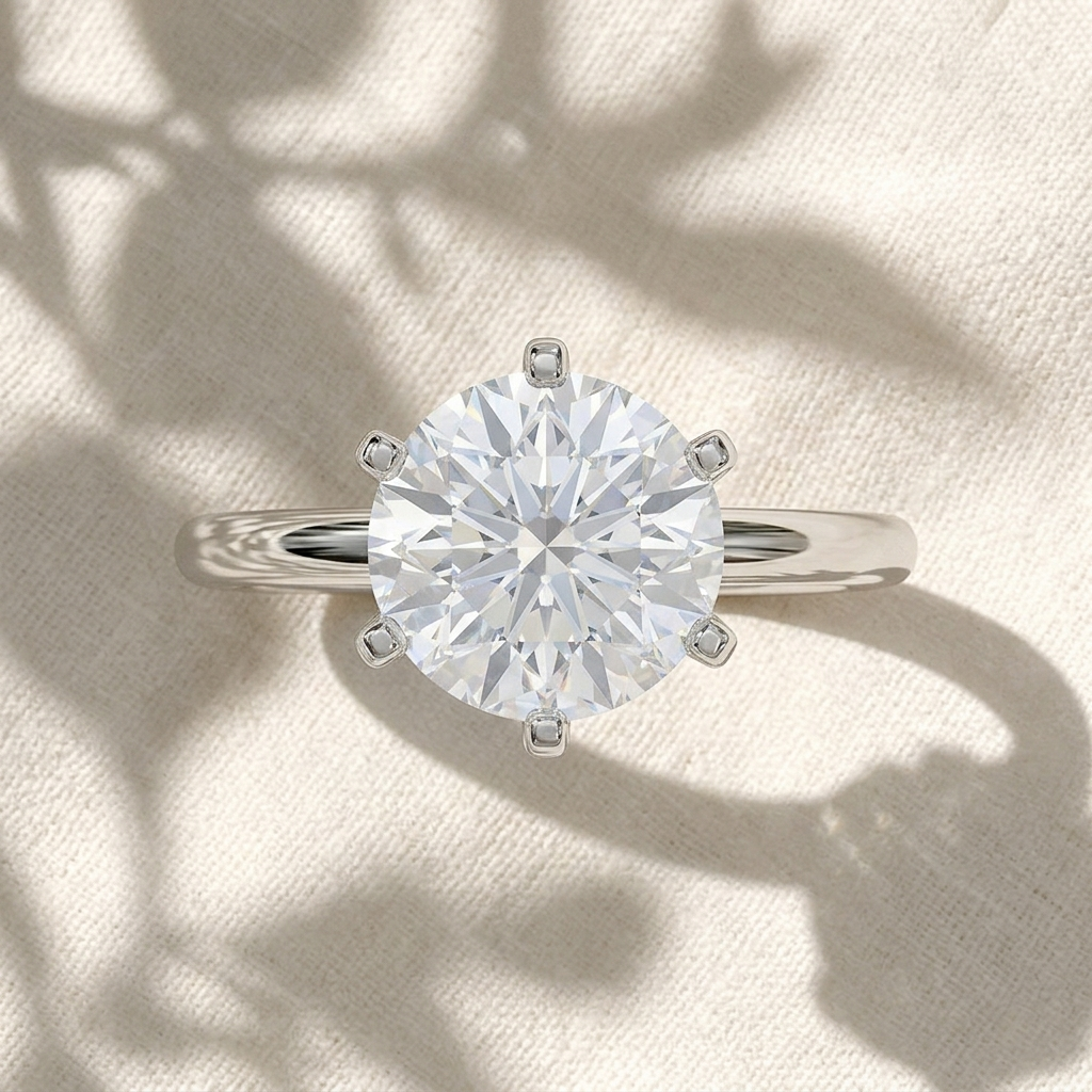 two tone round cut lab grown diamond solitaire cathedral engagement ring