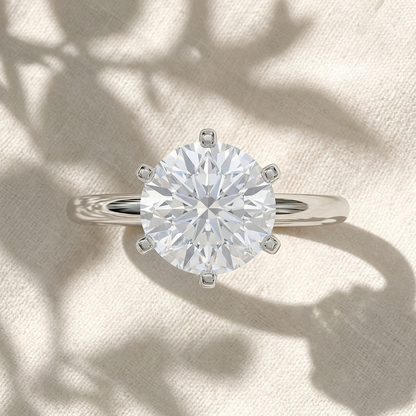 Two Tone Round Cut Lab Grown Diamond Solitaire Cathedral Engagement Ring