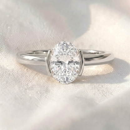 Oval Lab Diamond Half Bezel Solitaire Engagement Ring
