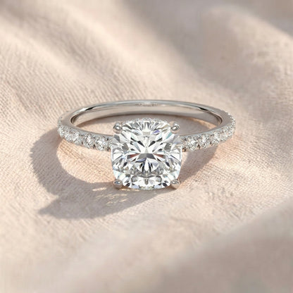 Cushion Cut Hidden Halo Pavé Lab Diamond Engagement Ring