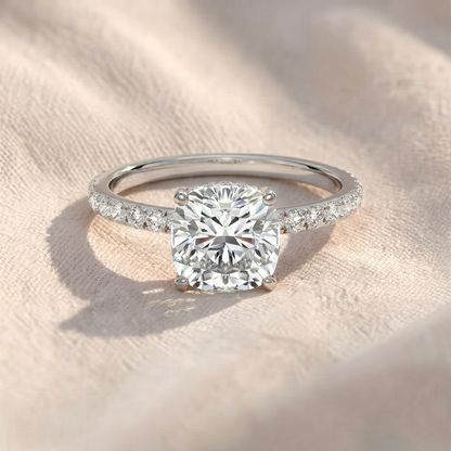 Cushion Cut Hidden Halo Pavé Lab Diamond Engagement Ring