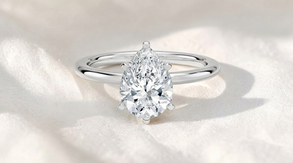 Two Tone Pear Cut Lab Grown Diamond Solitaire Cathedral Engagement Ring