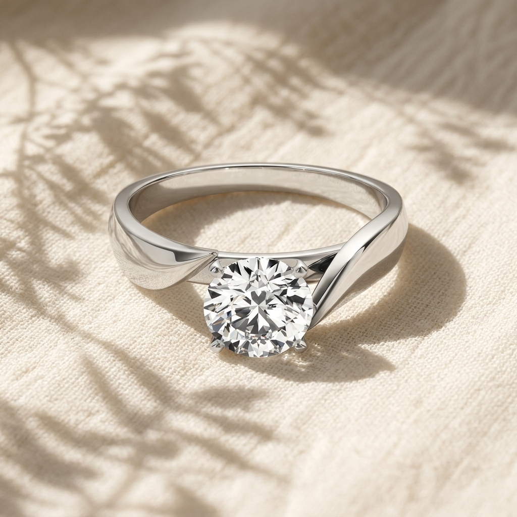 round cut lab grown diamond bypass solitaire engagement ring