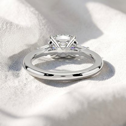 Oval Lab Grown Diamond Three Stone Engagement Ring with Tapered Baguette Side Stones