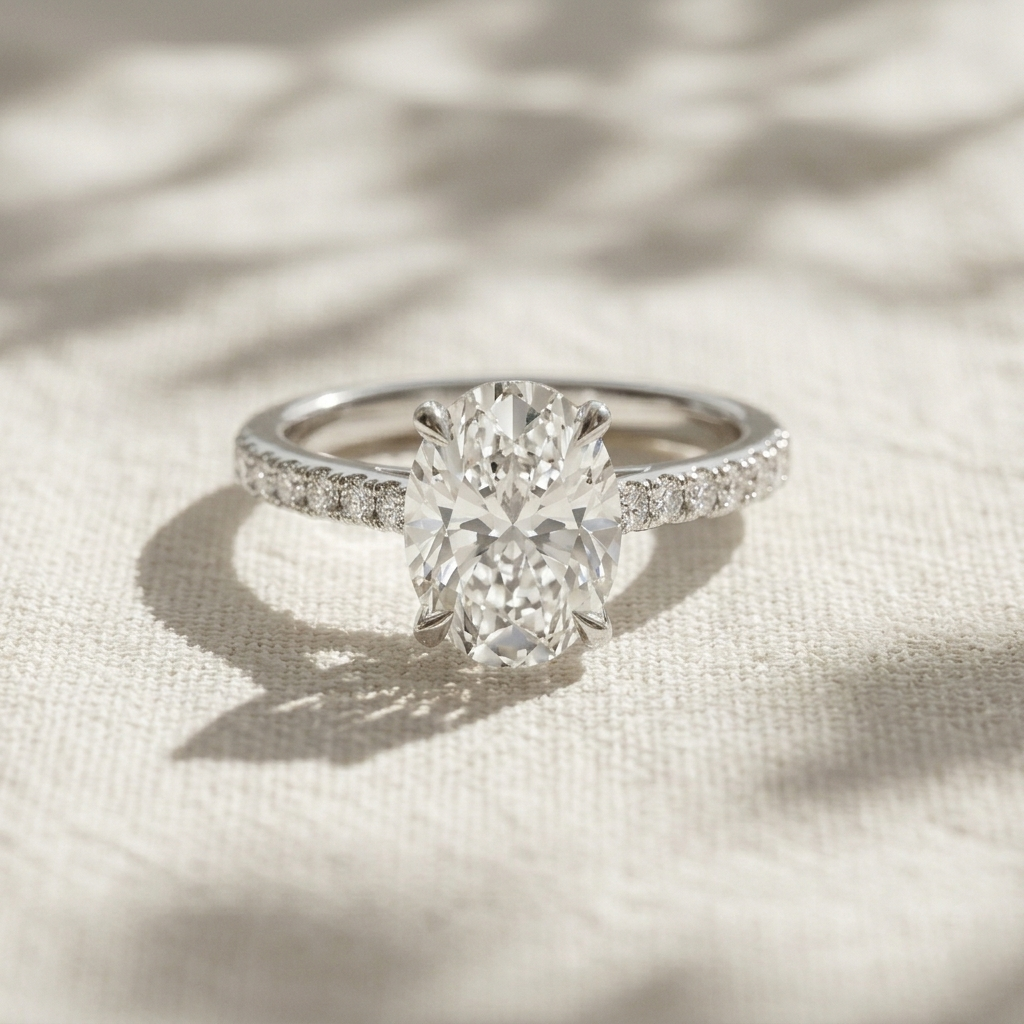 Two Tone Oval Cut Lab Grown Diamond Pave Engagement Ring