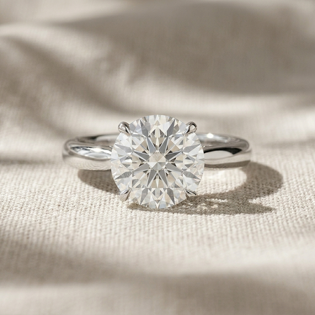 round cut lab grown diamond twisted hidden halo engagement ring