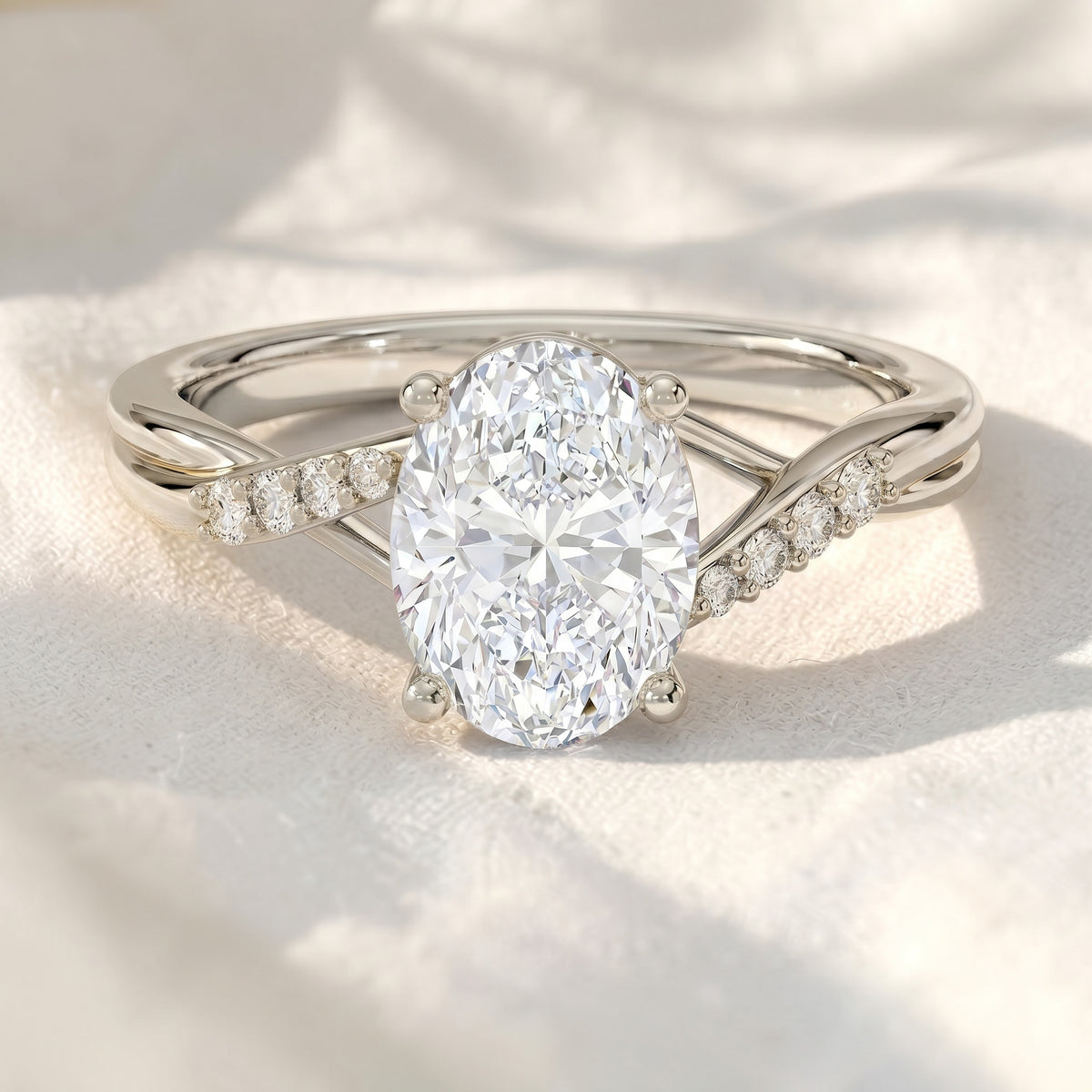 oval lab grown diamond twisted pavé engagement ring