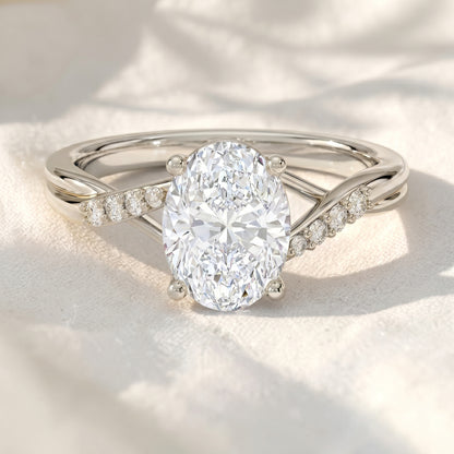 Oval Lab Grown Diamond Twisted Pavé Engagement Ring