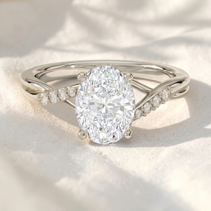 Oval Lab Grown Diamond Twisted Pavé Engagement Ring