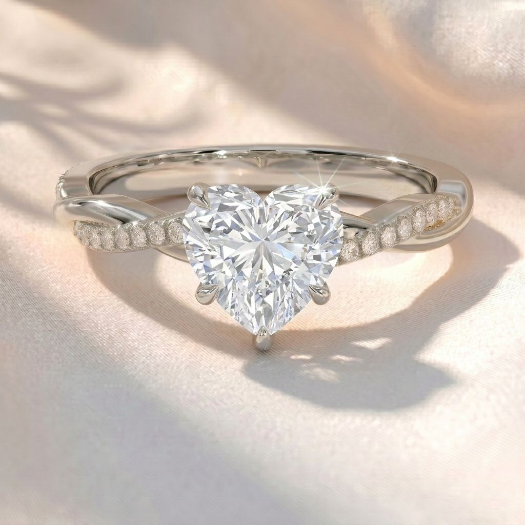 Heart Lab Grown Diamond Twisted Pavé Engagement Ring