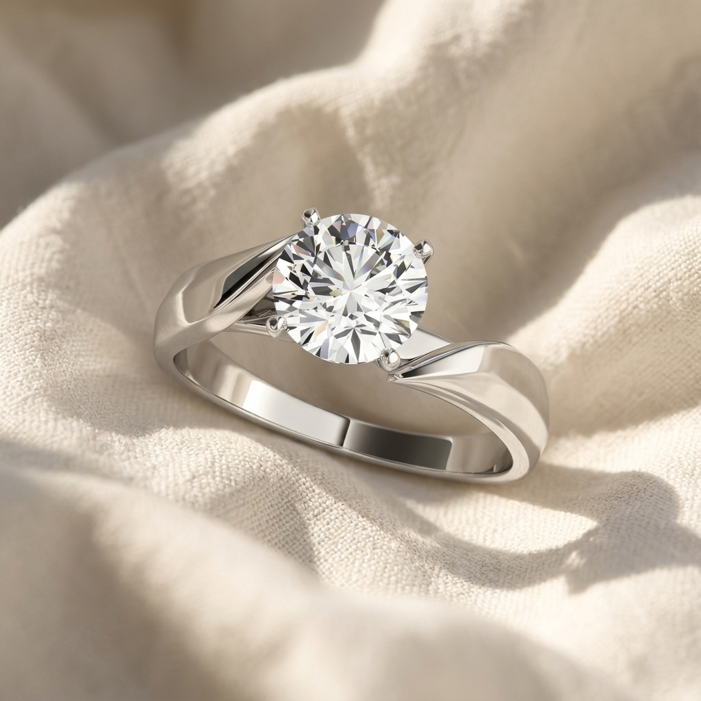 Round Cut Lab Grown Diamond Bypass Solitaire Engagement Ring