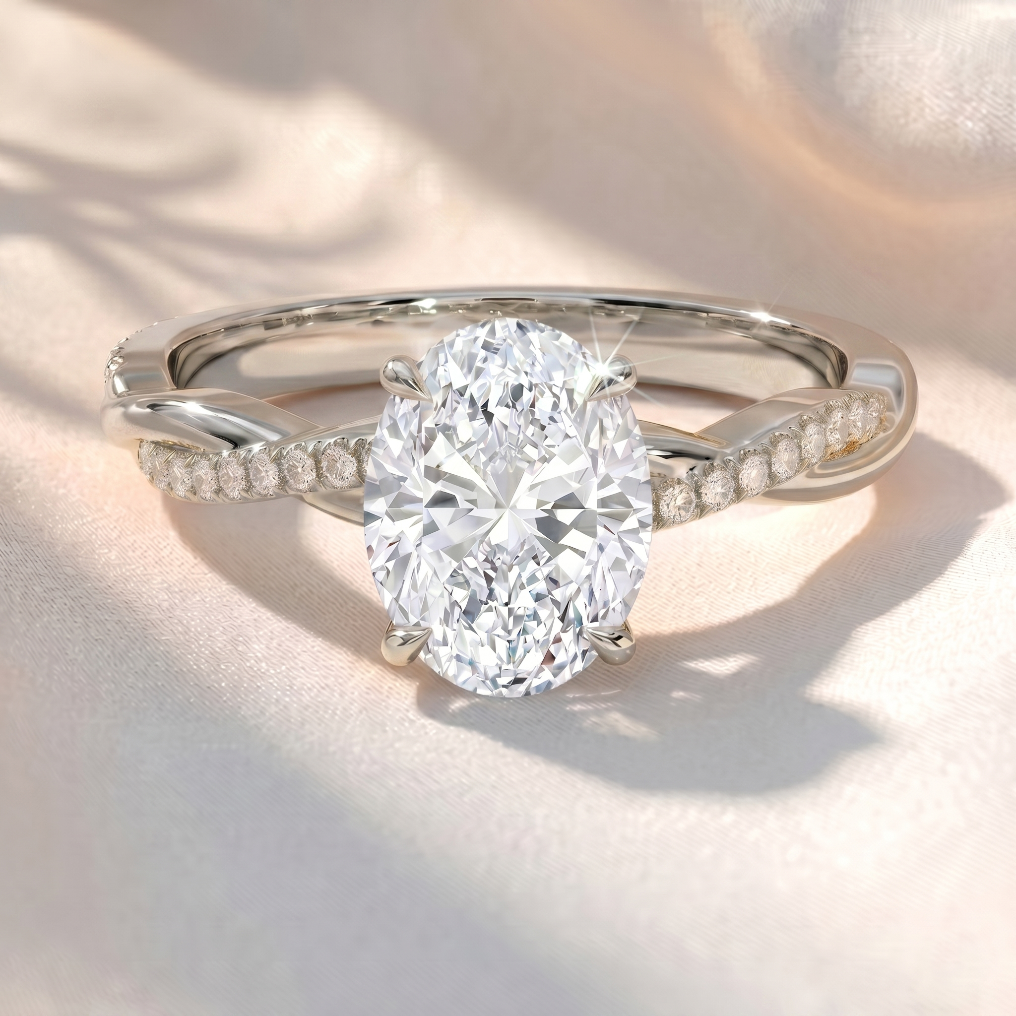 Oval Lab Grown Diamond Twisted Pavé Engagement Ring