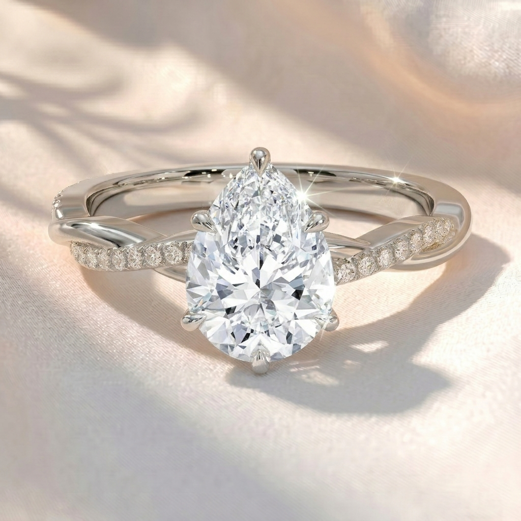 Pear Lab Grown Diamond Twisted Pavé Engagement Ring