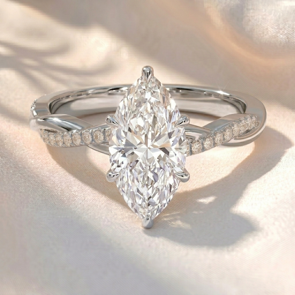 Marquise Lab Grown Diamond Twisted Pavé Engagement Ring