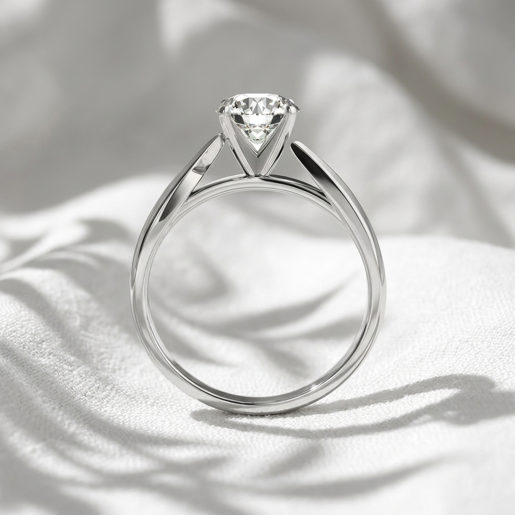 round cut lab grown diamond bypass solitaire engagement ring
