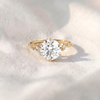 Round Cut Lab Grown Diamond Engagement Ring, Hidden Halo Asymmetric Cluster Ring, Solid Gold Nature Inspired Ring, Unique Vintage Anniversary Gift For Her