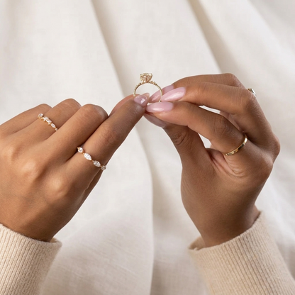 Round Cut Lab Grown Diamond Engagement Ring, Hidden Halo Asymmetric Cluster Ring, Solid Gold Nature Inspired Ring, Unique Vintage Anniversary Gift For Her