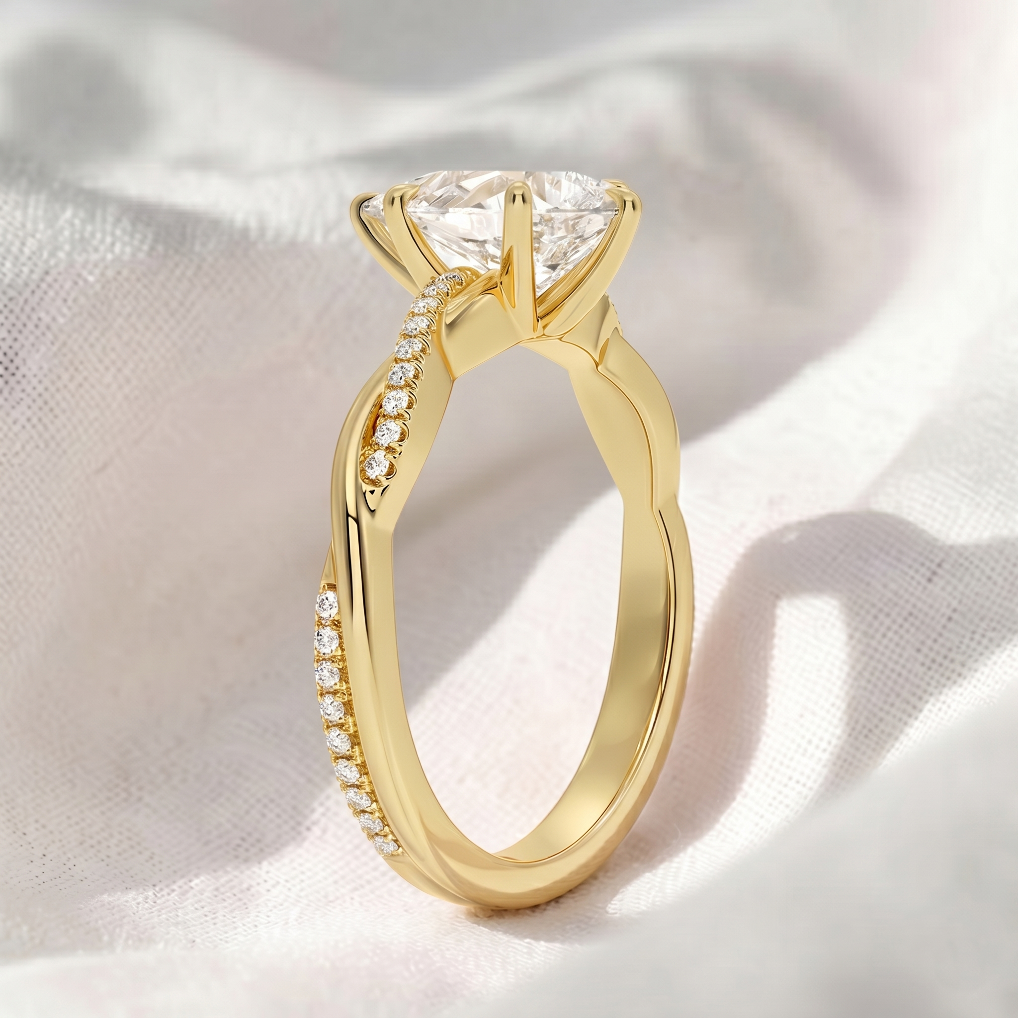 Pear Lab Grown Diamond Twisted Pavé Engagement Ring