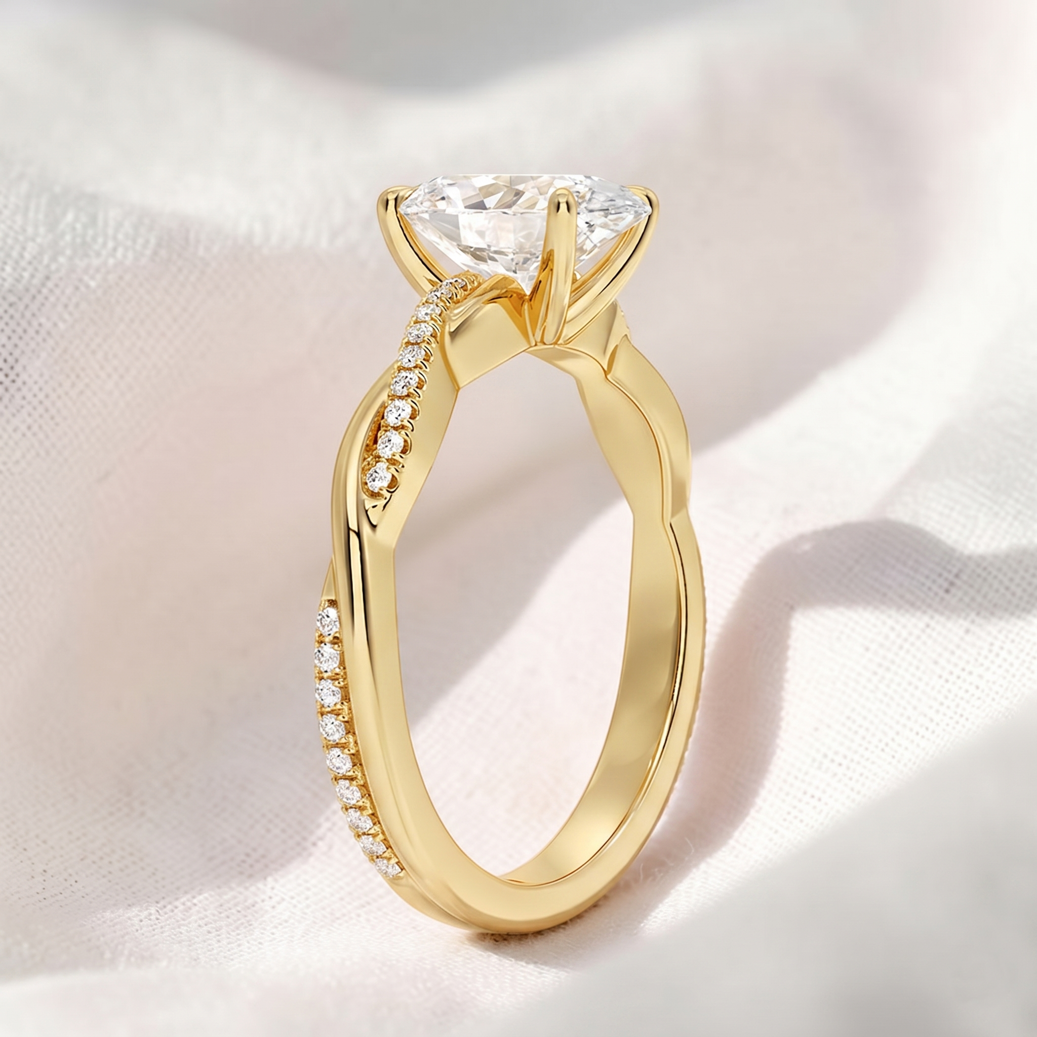 Oval Lab Grown Diamond Twisted Pavé Engagement Ring