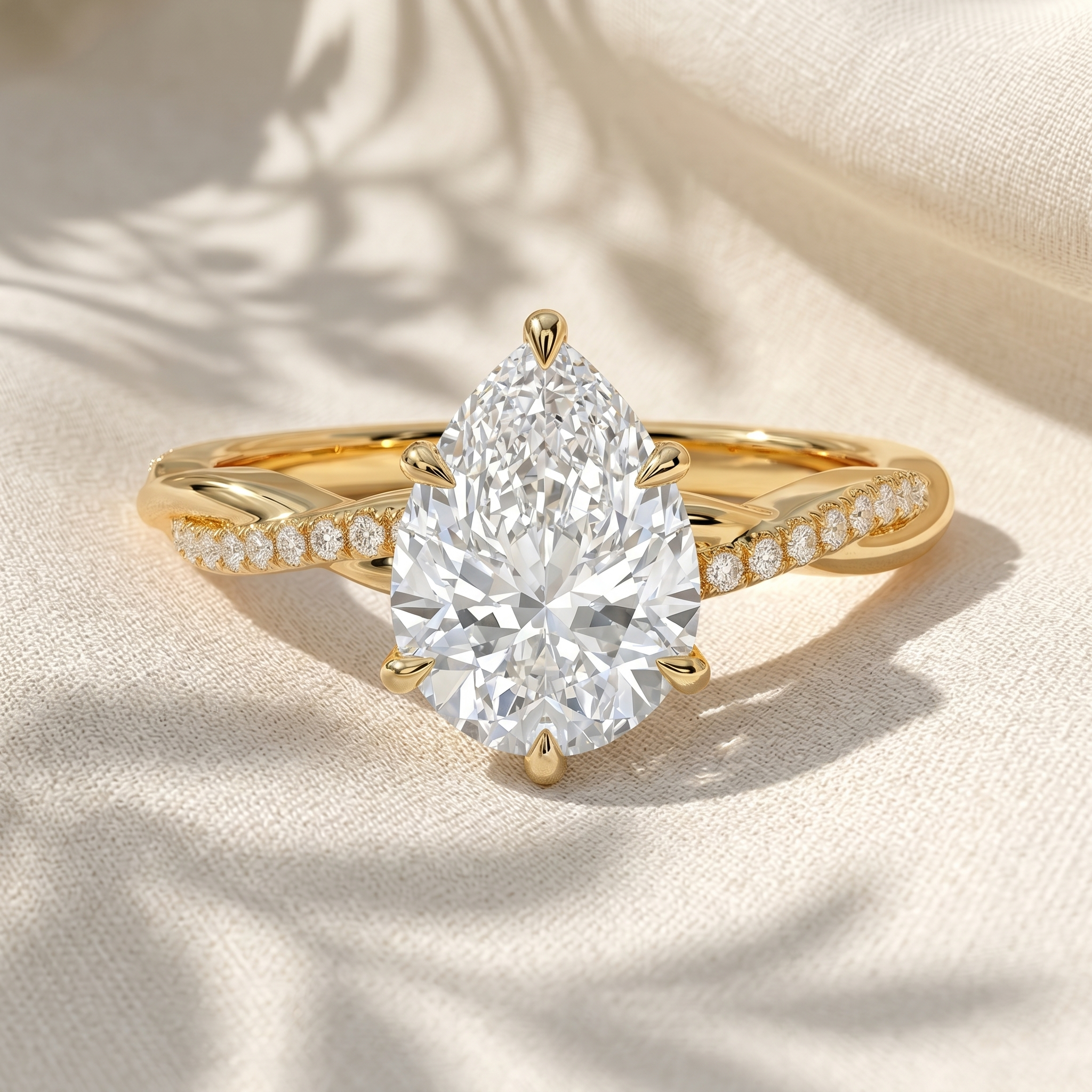 Pear Lab Grown Diamond Twisted Pavé Engagement Ring