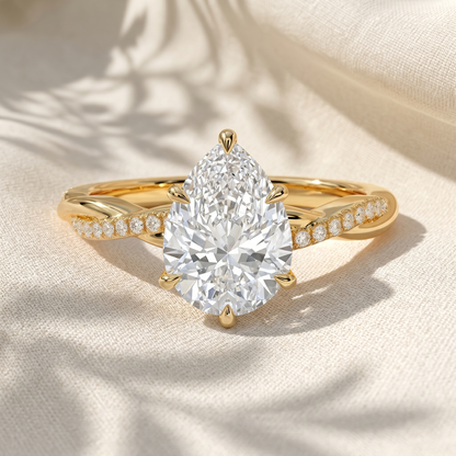 Pear Lab Grown Diamond Twisted Pavé Engagement Ring