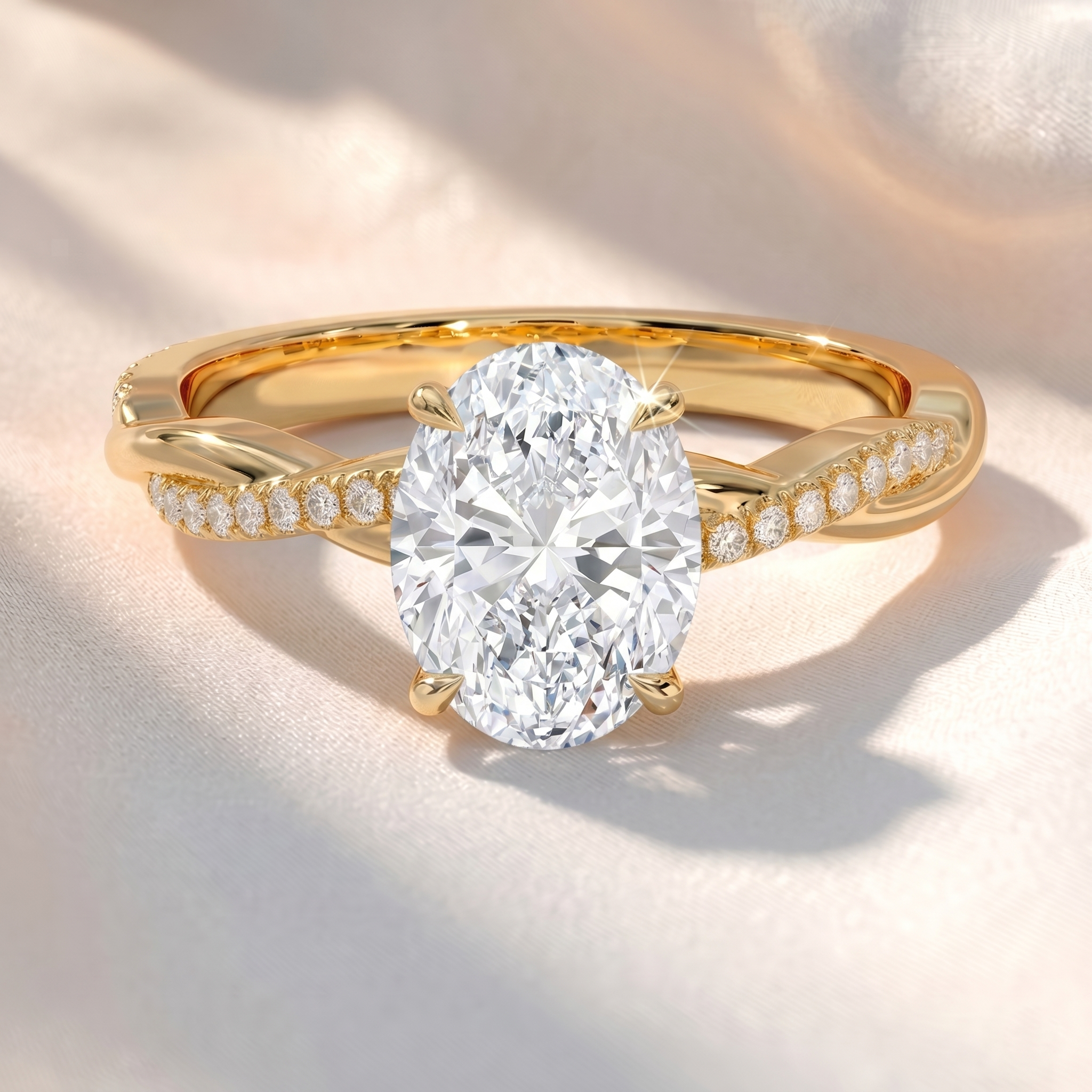 Oval Lab Grown Diamond Twisted Pavé Engagement Ring